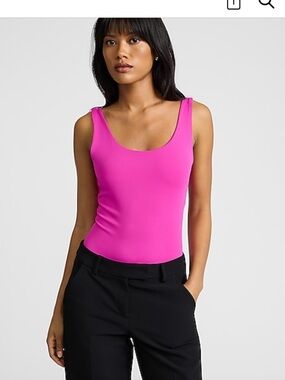 Express Body Contour Scoop Neck Tank Bodysuit - Hot Pink